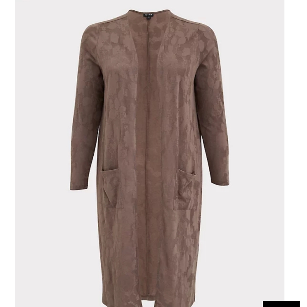 🆕DARK TAUPE FLORAL POINTELLE LONGLINE CARDIGAN - LARGE